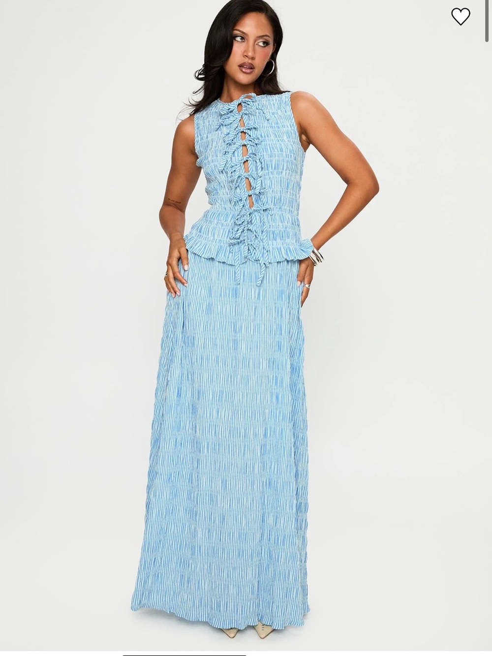 Princess Polly Light Blue Stripe Shirred Sleeveless Maxi Dress NWT